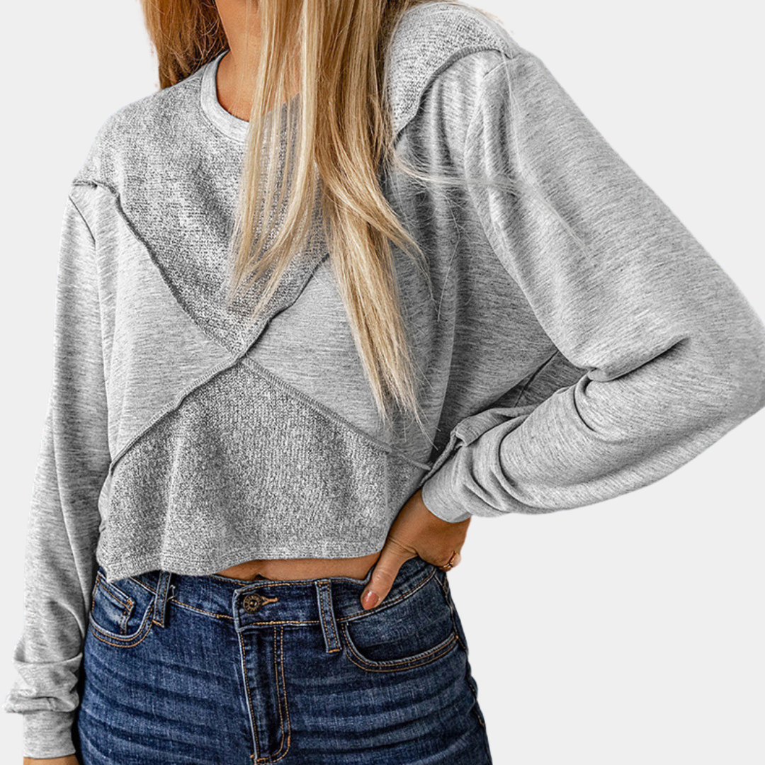 joanie - chic cropped top til kvinder med kontrastfarvet patchwork
