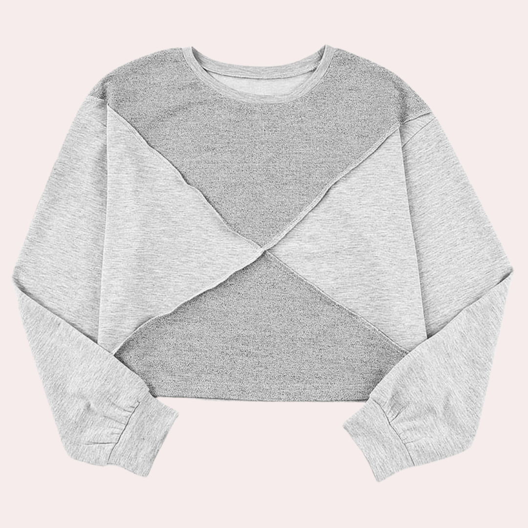 joanie - chic cropped top til kvinder med kontrastfarvet patchwork